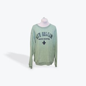 Classic New Orleans French Quarter Sweatshirt Green Marl Fleur-de-Lis‎ Womens M